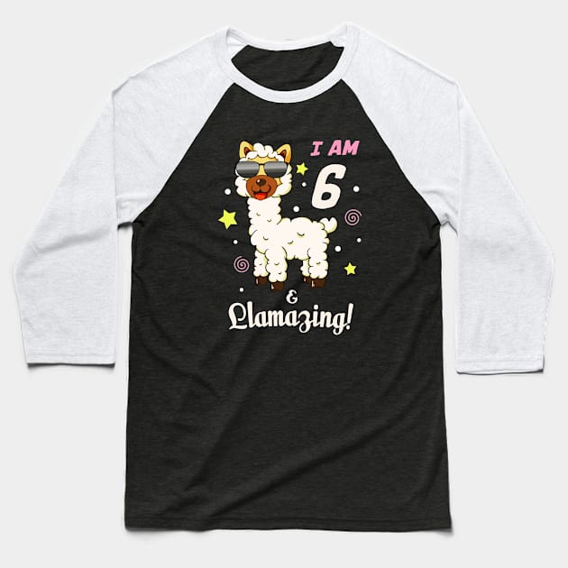 Funny Llama Alpaca 6th Birthday Kids Baseball T-Shirt by Foxxy Merch